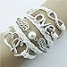 Willsa Fashion Double Love Hearts Design Faux Leather Cute Charm Bracelet Silver