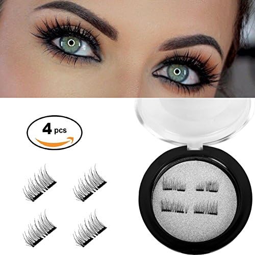 Eyelashes, Upgraded Fake Double Magnetic Eyelashes 3D Reusable magnetic natural false Eyelashes-Ultra Thin Black and Brown 1 Pair, 4 pieces (double magnets-5)