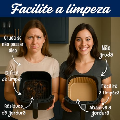Kit 150 Forma de papel para AirFryer - Forma Descartável Papel Quadrada Antiaderente Protetor à Prova De Gordura Para Fritadeira Sem Óleo - Tamanho Universal - Upshop