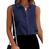 Zeagoo Women's Sleeveless Button Down Shirts Blouses Solid Casual Basic V Neck Tank Tops for Work S-XXL
