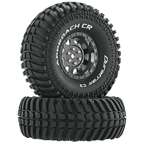 Duratrax Approach 1.9 Inch RC Rock Crawler Tires with Foam Inserts, C3 Super Soft Compound, Moderate Traction, Mounted on Black Chrome Wheels, (Set of 2)
