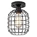 KOONTING Industrial Semi Flush Mount Ceiling Light, Metal Cage Pendant Lighting Lamp Fixture for Hallway Stairway Porch Bedroom Kitchen, Use 1 E26 Bulb, Black.