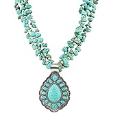 Vintage Irregular Turquoise Beaded Choker Necklace for Women Handmade Bohemian Western Layered Green Natural Gemstone Beads Chunky Strand Pendant Necklaces Boho Statement Cowgirls Retro Jewelry Fashion Gifts