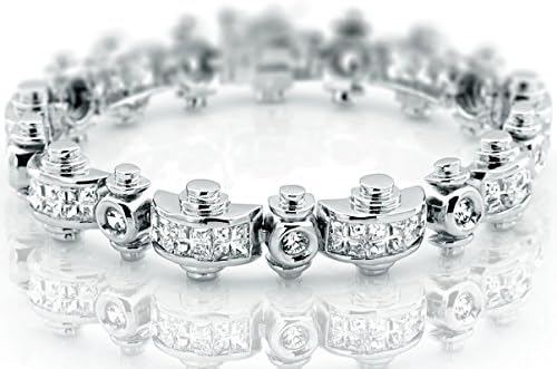 Men's Elegant Sterling Silver .925 Bracelet with Channel-Set Simulated Diamond Princess-Cut Cubic Zirconia (CZ) Stones, Secure Box Lock, Platinum Plated. Available in sizes 8" 9"