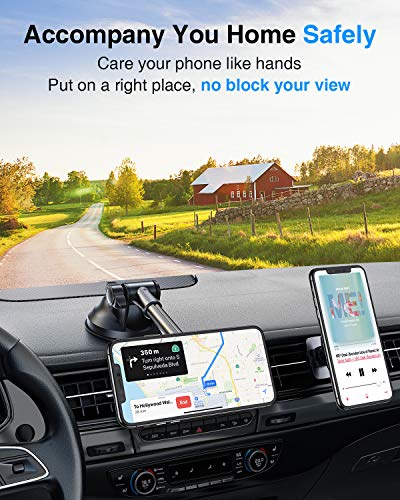 VANMASS Magnetic Phone Car Mount with 6 Powerful Rare-earth Magnets, Durable Aluminium Alloy Structure, Super Sticky Suction Cup, Cell Phone Holder for Car Dashboard Windshield Air Vent, for All Phone