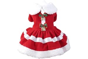 Anelekor Christmas Dog Outfit, Red Puppy Dress for Small Dog Girl, Santa Coat with Bells, Xmas Cat Apparel, Winter Pet Clothes (A, Small)