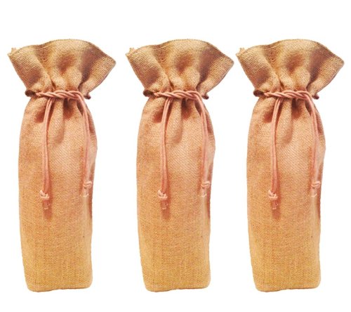 Pack of 3 - single bottle jute burlap wine bags with drawstring c…