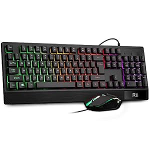 Rii RK400 RGB Gaming Keyboard and Mouse Combo ,Wired Mechanical Feel 3-LED Backlit Keyboard,104 Keys USB Ergonomic Wrist…