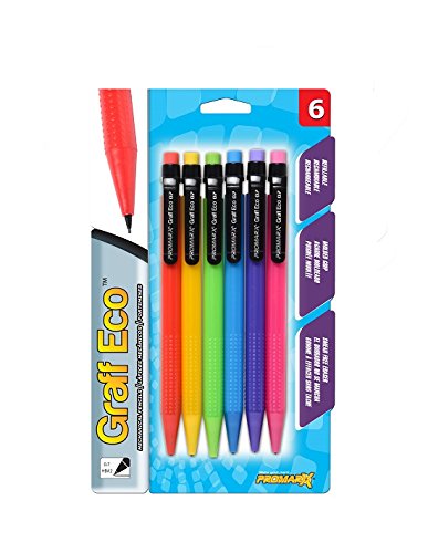 Promarx Graff Eco Mechanical Pencils with Molded Grip, 0.7mm, Box Contains 12 Packs of 6 Assorted Color Barrels Per Pack