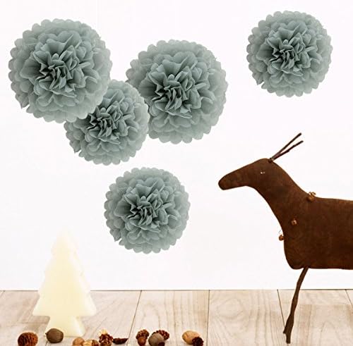Achollo 5 pcs DIY Pompoms Paper Gray Colors Baby Shower Wedding 25cm, 35cm