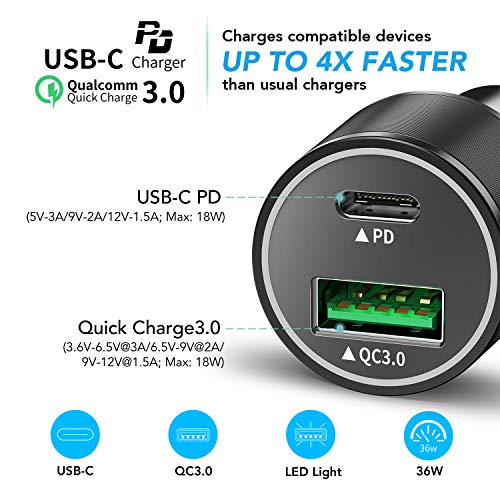 image for POWLAKEN Updated Version USB C Car Charger, Total 36W Dual Type C PD C