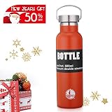 KingSo Flask Double Wall Vacuum Insulated Stainless Steel Sports Water Bottle 20 oz Leak & Sweat Proof Standard Mouth with BPA Free Screw Cap for Hot or Cold Beverages Orange