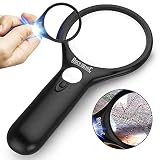 RockDaMic Magnifying Glass 45x 3X [w/ 3 LED Lights] Premium Quality Handheld Magnifier with Light for Kids Reading, Exploring, Inspection