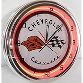 Chevy Corvette Flags 15" Neon Lighted Wall Clock Sign Orange