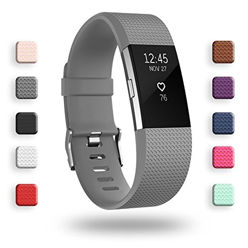 bandas de repuesto poy compatibles con fitbit charge 2, pulseras deportivas ajustables de edición clásica, gris pequeño