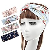 LanzomÂ® Women Elastic Flower Printed Turban Head Wrap Headband Hair Band 4 Pack