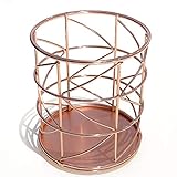 Set of 2, Round Iron Wire Metal Pen/Pencil Holder, Perfect for Stationary Makeup Organizer Holder for Office, School, Home, Rose Gold - by HK Creations