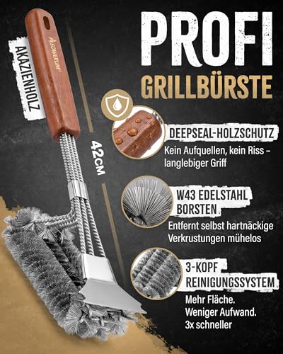 5-in-1 Stainless Steel Grill Brush with Scraper [Test Winner] Compatible with Weber Grill Accessories for Gas Grill Cast Iron - BBQ Set Grill Cleaner Brush for Cast Iron - Barbecue Gifts for Men Grill