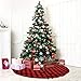 Fowecelt 48 Inch Buffalo Plaid Christmas Tree Skirt Red and Black Cotton Xmas Tree Skirt for Christmas Party Holiday Decorations
