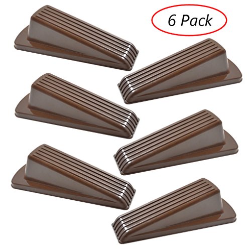 Door Stopper Rubber, Heavy Duty Door Stop Wedge, Work Great on All Surfaces, Flexible Non Scratching Non-toxic No Smell Bumper Rubber Buffer for Home and Office - Gaps up to 1.2 Inches (6 Pack, Brown)