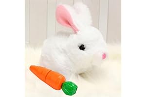 ProCover My Realistic Bunny Toy, Interactive Bunny Realistic Bunny - Jumping, Twitching, and Shaking Ears, Bunny Realistic Bunny Toy, Bunbi Realistic Bunny, Realistic Bunny Toys (White，with Carrot)