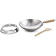 Helen's Asian Kitchen Round Bottom Wok Set, Carbon Steel and Bamboo, 12-Inches, 4-Piece Set
