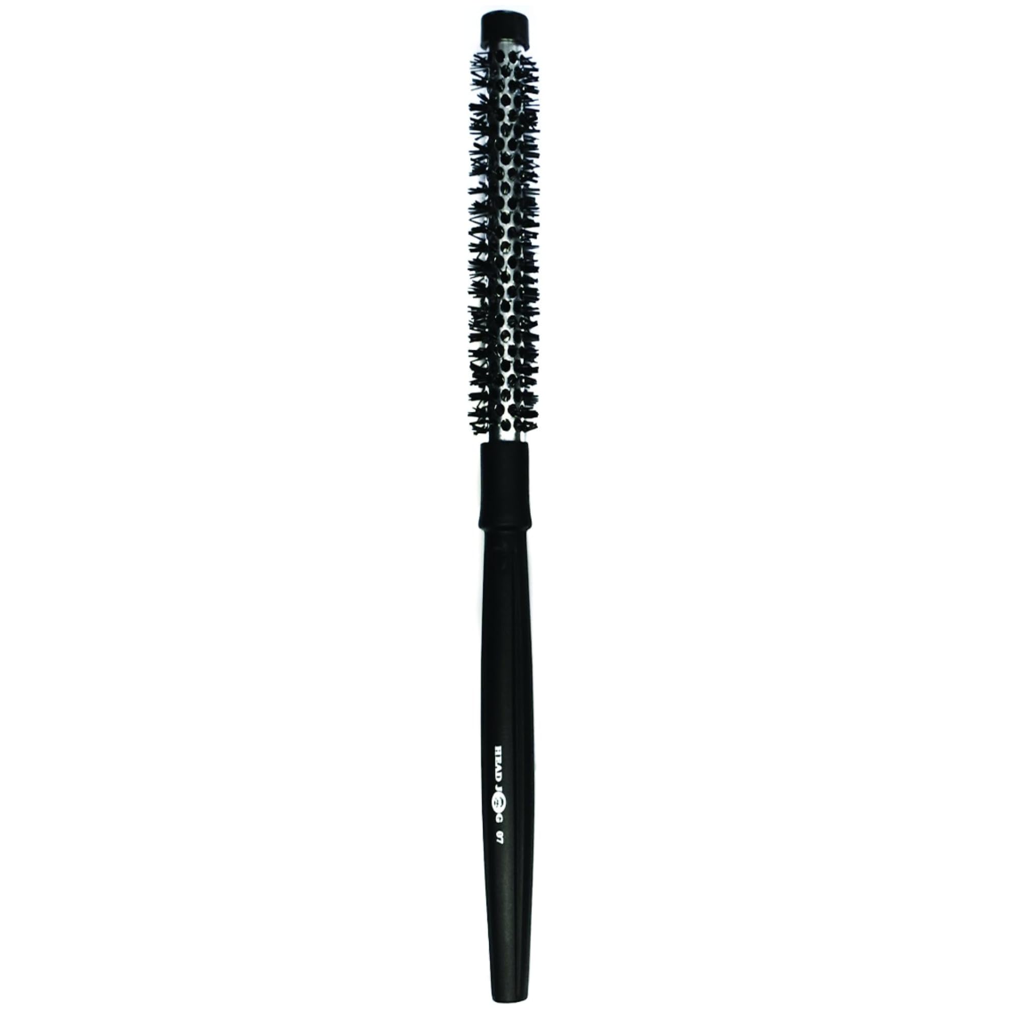 Head Jog Heat Retainer Hair Brush. Black & Silver Styling Round Hairbrush With Metal Barrel For Fast Drying. Round Vent Brush For Styling, Blow Drying, Straightening & Curling. (12mm)