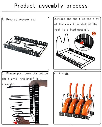 GEYUEYA Home Pan Pot Organizer Heavy Duty Height Adjustable Cookware Rack Holder for Kitchen Cabinet Pantry and Countertop - Easy Assembly - Thumbnail 4