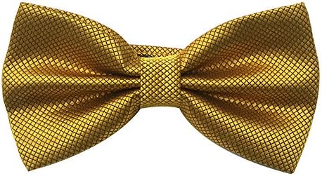 Mens Formal Satin Banded Pre-tied Bowtie Plaid Pattern Tie Various Colors (PLAID-Golden)