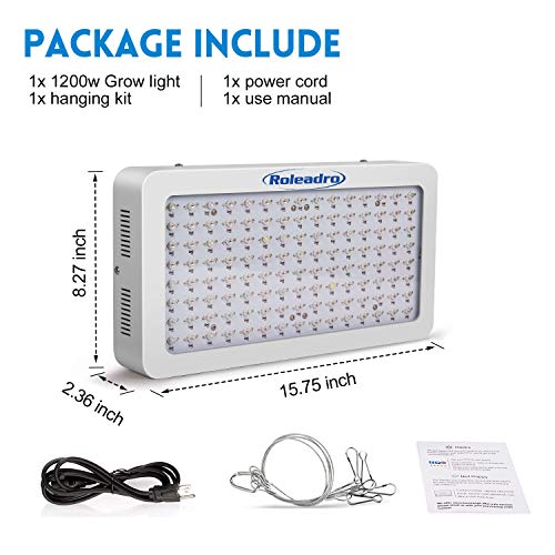 LED Grow Light, Roleadro 1200W Full Spectrum Grow Lights for Indoor Plants, Grow Lights with red/Blue/IR/UV for Greenhouse, Hydroponics, Seedlings, Veg and Flower - Thumbnail 6