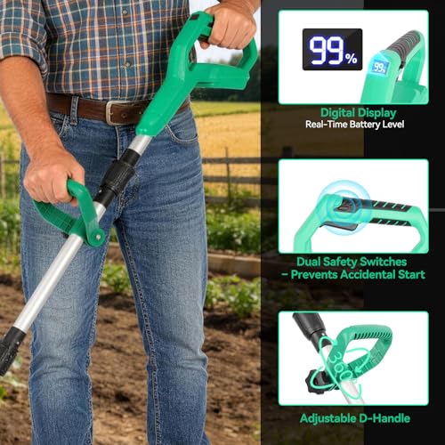 Battery Tiller with Shoulder Strap & Digital Display | Brushless Motor 500W | Width 23 cm | Compatible Makita Batteries 18 V & DeWalt 20 V | Cordless Electric Motorcycle 21 V
