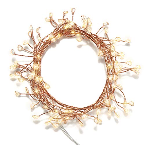 5 Ft Fairy Light Garland, Copper - 120 Starry LED Cluster Lights on a Bendable Rose Gold Wire, Plug-in or Battery Operated, Indoor/Outdoor Use, UL-Listed, Timer Included - Thumbnail 5