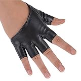 Fashion Ladies Faux PU Leather Half Finger Half Palm Gloves Mitten (Black)