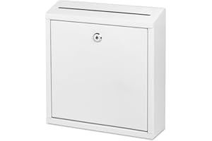 EIENHOSHI Suggestion Box with Lock and Slot, Wall Mounted Metal Drop Box with 4 Keys, Secure Locking Box for Cash and Ballots, Office MailBox, 10.4 x 2.9 x 11 Inch, White