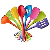 TTLIFE Silicone Spatula Kitchen Utensils Of 8 Pieces Colorful Cooking Utensils With Turner, Slotted Spoon, Ladle, Spoon, Spoon Spatula, Spooula, Spatula, Basting Brush, Good Tools For Your Kitchen