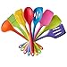 TTLIFE Rainbow Colored Dish Set /Silicone Spatula Utensil Kitchen Colorful 8 Pieces With Turner, Slotted spoon, Ladle, Spoon, Spoon Spatula, Spooula, Spatula, Basting brush for Cooking/Baking/BBQ
