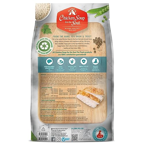CHICKEN SOUP FOR THE SOUL ALL NATURAL PREMIUM DRY PUPPY FOOD, REAL MEAT FIRST INGREDIENT, NO BY-PRODUCTS, SUPPORTS BRAIN DEVELOPMENT & STRONG BONES & TEETH, CHICKEN, TURKEY & BROWN RICE, 13.5LB