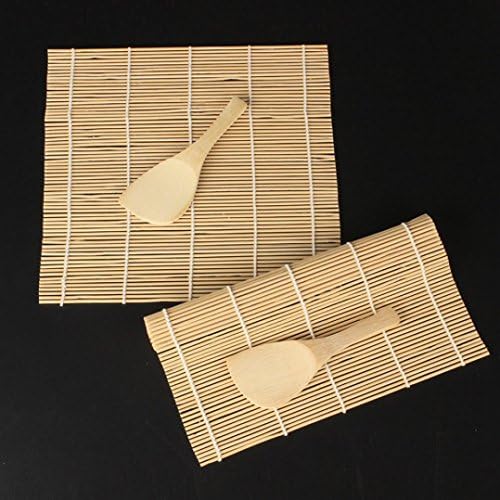 Yeefant Bamboo Sushi Maker Kit Rice Roll Mold Kitchen DIY Mould Roller Mat Paddle Set,Sushi Curtain 9.5x9.5 Inch,Sushi Spoon 5.7x2 Inch