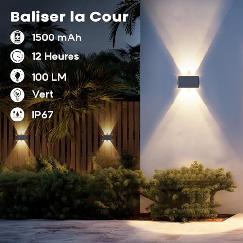 IIRARA Outdoor Solar Light, 6 Items Up & Down Solar Wall Light Warm White 1500mAh Solar Wall Lamp Outdoor IP67 Waterproof Spot Wireless 100 Lumens for Garden Fence