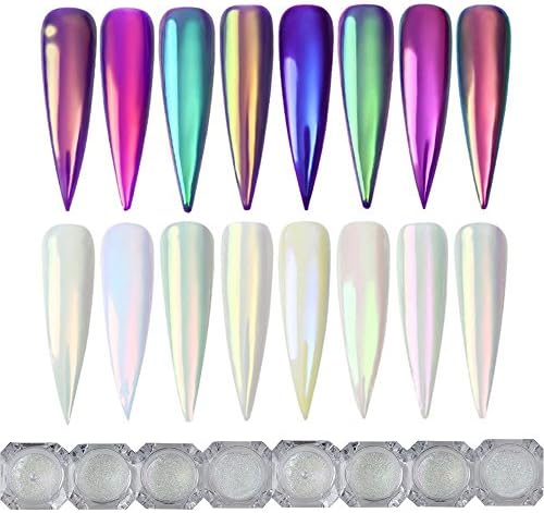 8Boxes Unicorn Nail Powder Chrome Neon Pearl Peacock Pigment Aurora Mermaid Chameleon Pigment TintTower