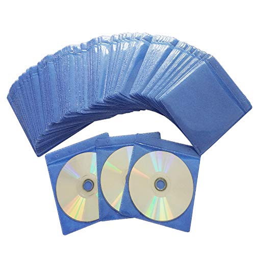 Baocool 100 Pack Premium CD DVD Sleeves,Thick Non-Woven Material Double-Sided Refill Plastic Sleeve for CD and DVD Storage Binders Disc Case (Blue) - Thumbnail 3