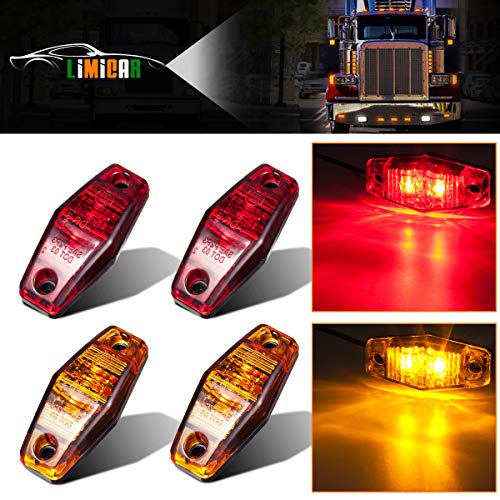 LIMICAR 4PCS Side Marker LED Surface Mount Light Trailer 2 Red & 2 Amber 2 LED Light for Truck Side Marker Kit Boat Marine