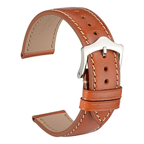 WOCCI 20mm Watch Band,Sports Style Full Grain Leather Watch Strap with Taper Buckle(Gold Brown)