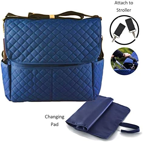 Premium Large Maternity Diaper Bag | Durable Stylish 3 Pcs Quilted Diaper Bag for Mom | Baby Tote Bag with Changing Pad Stroller Clips and Shoulder Strap | Nappy Bag Ideal for Gift and Travel