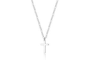 JOXEVYIA Cross Necklace for Boys Stainless Steel Figaro Chain Cross Pendant Necklace Plain Polished Simple Faith Jewelry Gift for Men Women 16-24 Inches