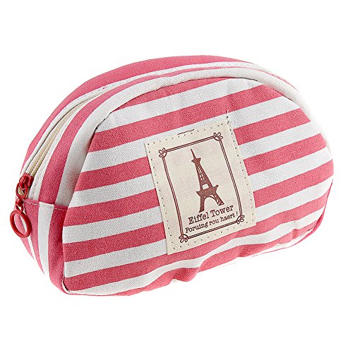 Sealike Navy Style Stripe Canvas Pen Bag Pencil Case Pen Holder Cosmetic Bag Pouch Bag for Women Teen Girls with Stylus Red