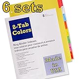 Current index dividers 8-tab color, compare to Wilson Jones Insertable Binder Tab Dividers, 8 Tab Multicolor (W54311A) - 6 packs of 8 sets