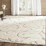 Safavieh Florida Shag Collection SG455-1113 Scrolling Vine Cream and Beige Square Area Rug (4' Square)
