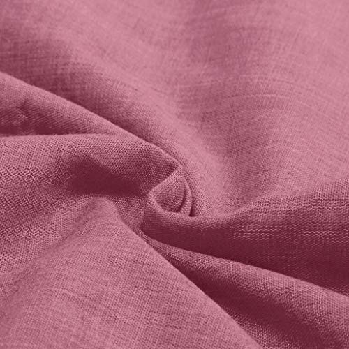 NRUTUP Women Dresses with Pocket V-Neck Ruffled Lace Shift Daily Buttoned-Decor Dresses Cotton Linen Hot(Pink,XL)
