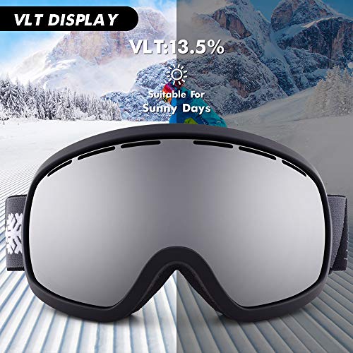Snowledge Ski Snowboard Goggles with UV400 Protection, OTG Skiing Snowboarding Goggles of Double Spherical Lens with Anti-Fog Ski Goggles for Men, Women, Helmet Compatible Snow Goggles